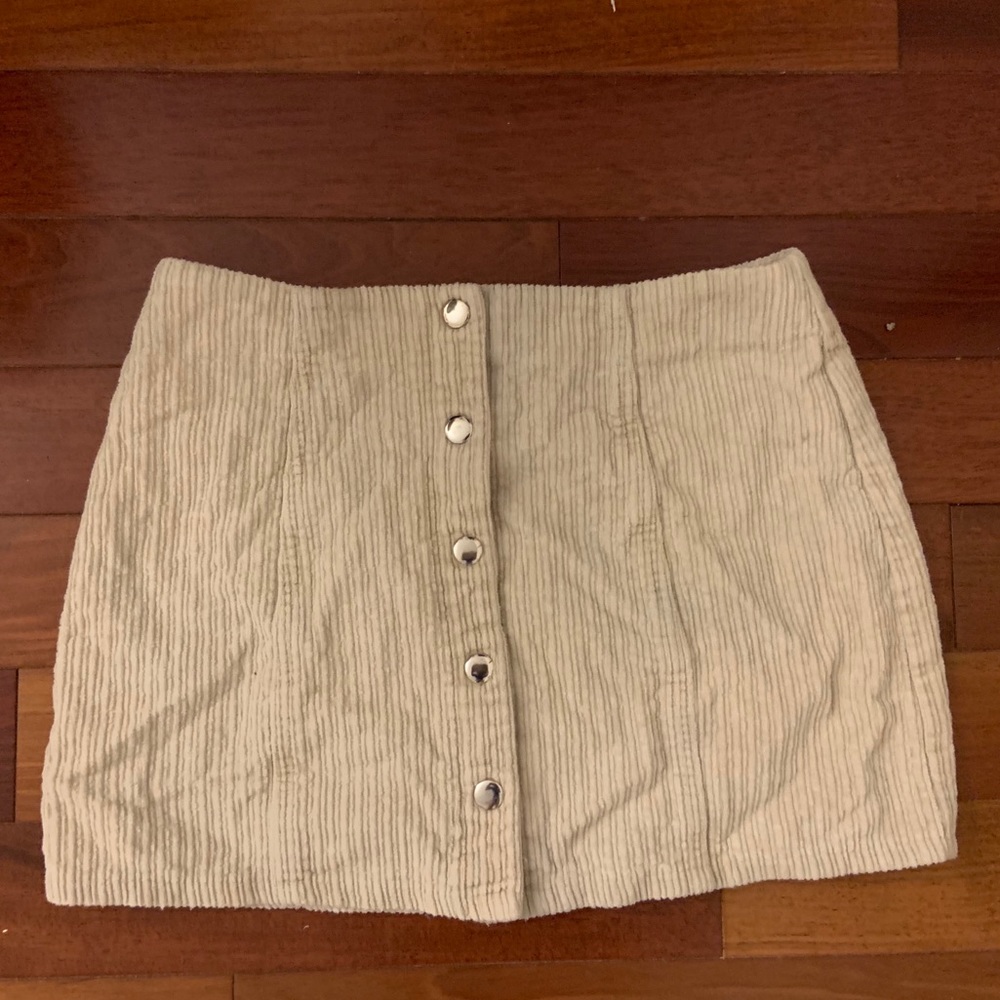 Tan Corduroy Botton Closure Mini Skirt